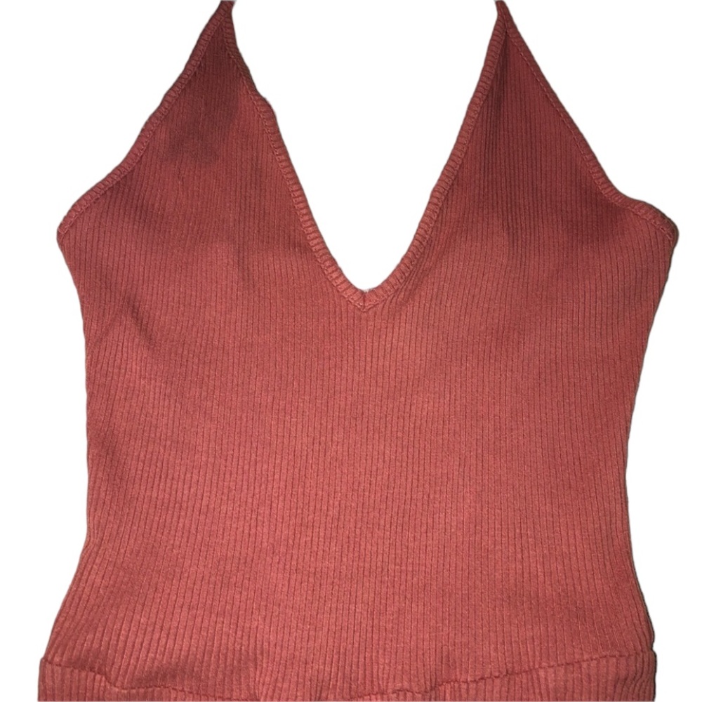 Express Bodysuit small ribbed V-neck Mauve brown adjustable bodysuit